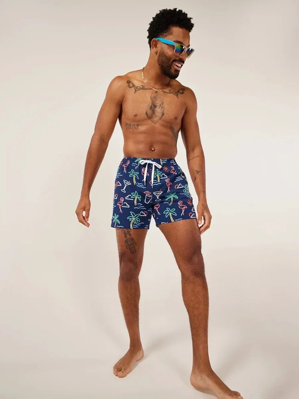 chubbies Navy Neon Tropical Swim Trunks